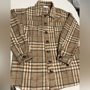 Pink Lily Checkered Plaid Shirt Jacket size Medium oversized Button Up Pockets